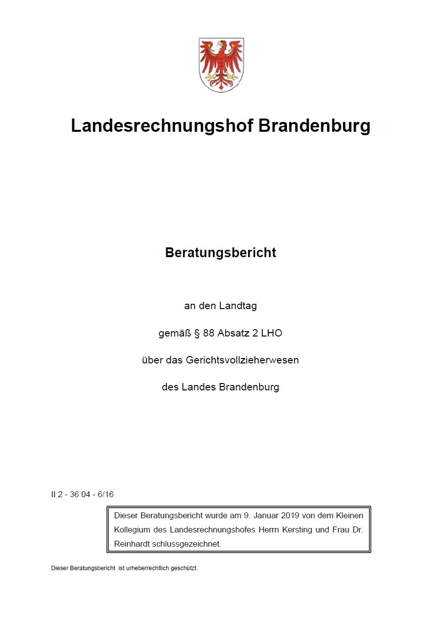 Bild vergrößern (Bild: Deckblatt Beratungsbericht Gerichtsvollzieherwesen)